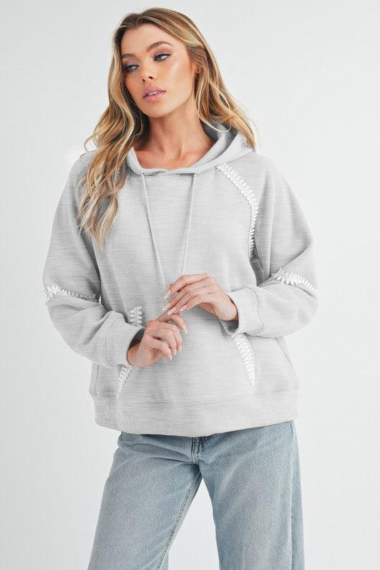 Aemi + Co Lace Detail Drawstring Hoodie with Kangaroo Pocket - Leo’s Look Your Best