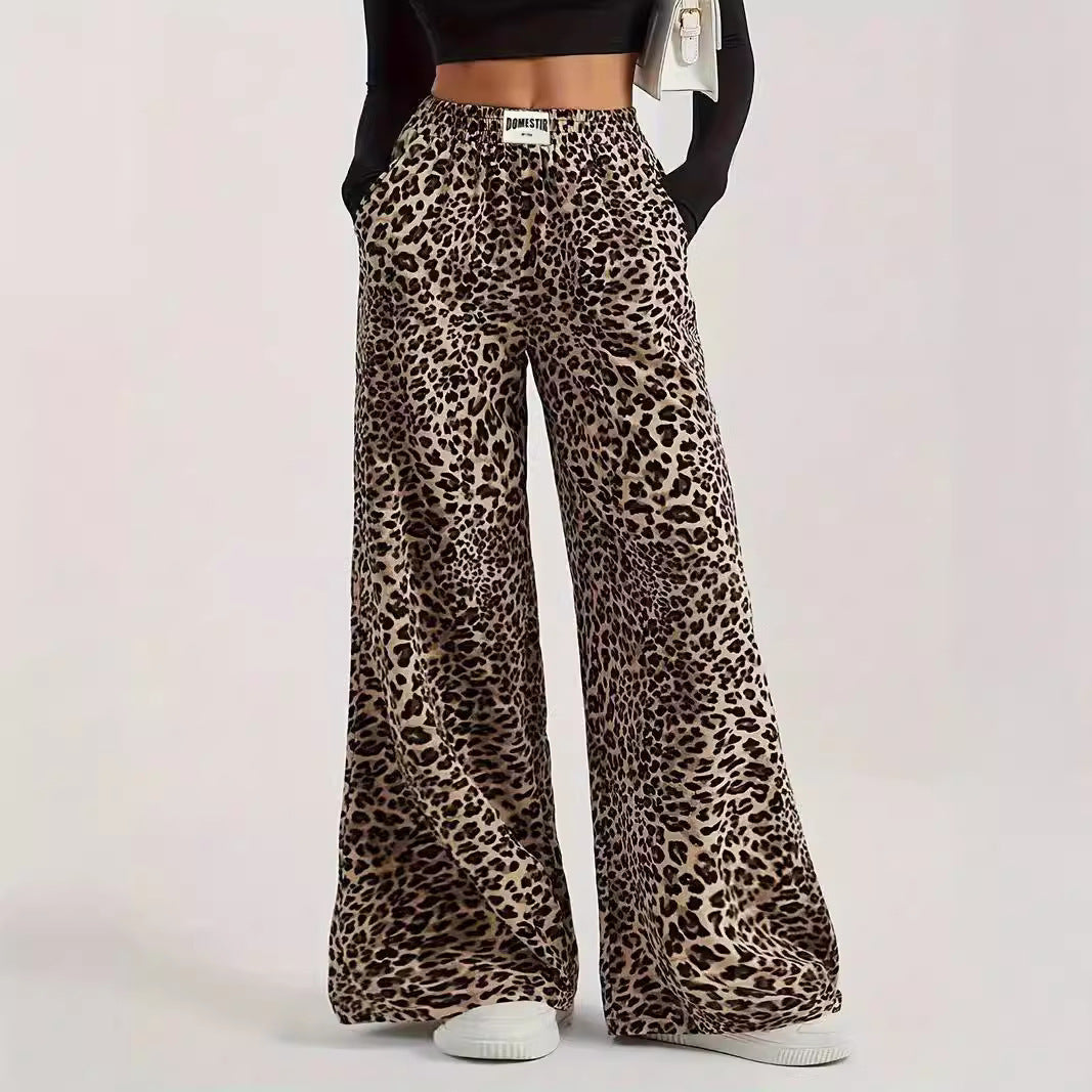 Leopard Print Straight Casual Printed High Waist Trousers Wansheng Loose Wide