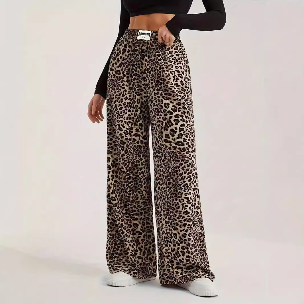 Leopard Print Straight Casual Printed High Waist Trousers Wansheng Loose Wide