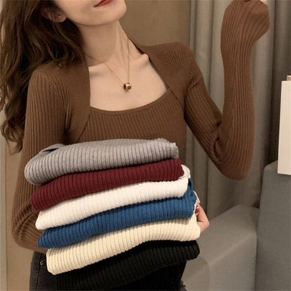 Women's Long-sleeved Knitted Bottoming Shirt Trendy Fake Two Pieces - Leo’s Look Your Best 