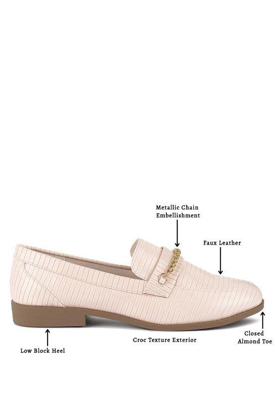 Vouse Low Block Loafers Adorned With Golden Chain - Leo’s Look Your Best