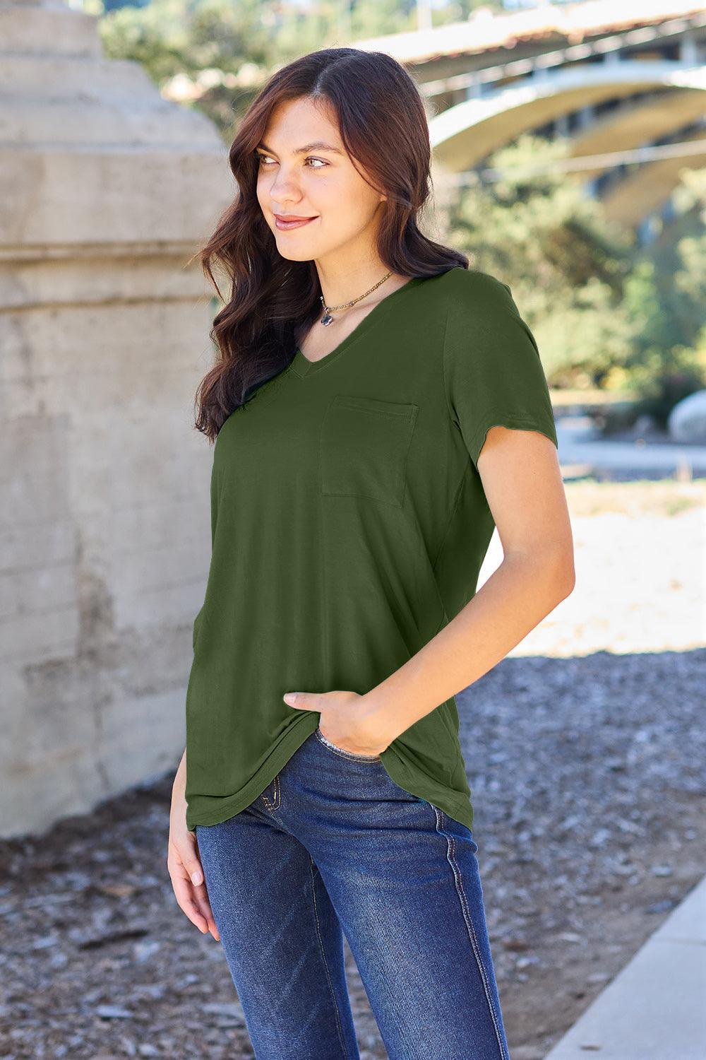 Basic Bae Full Size V-Neck Short Sleeve T-Shirt - Leo’s Look Your Best
