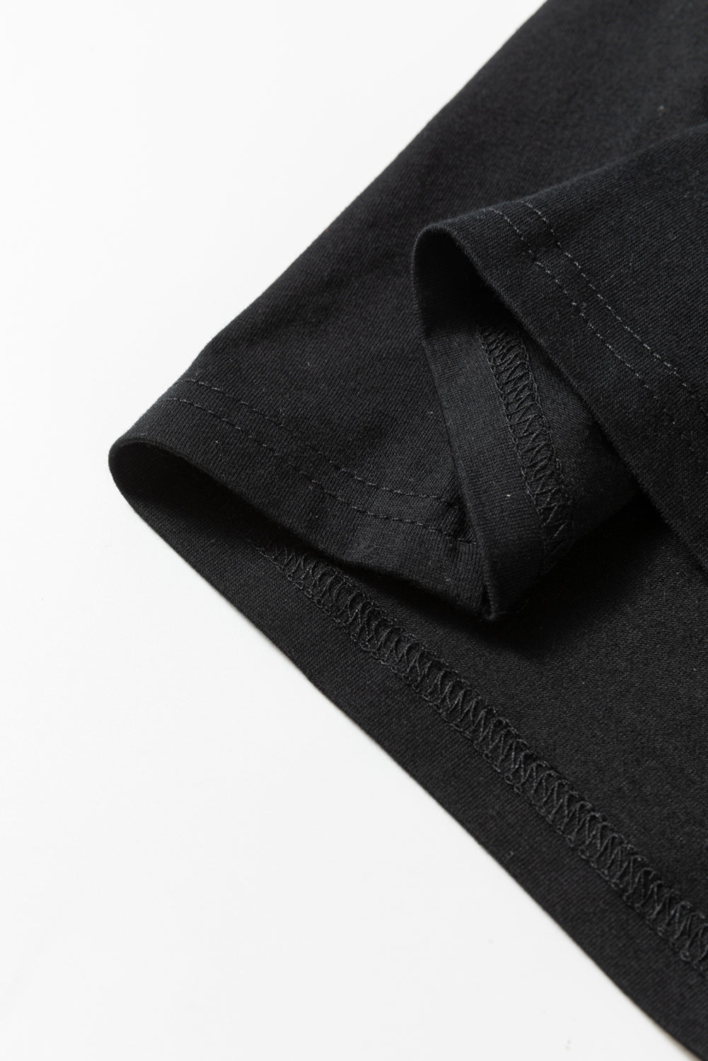 Close-up of a black fabric with visible stitching on a white background