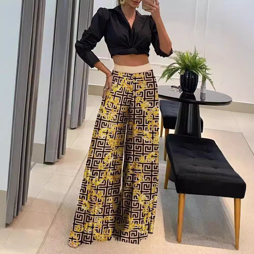 Autumn Printed Wide-leg Pants