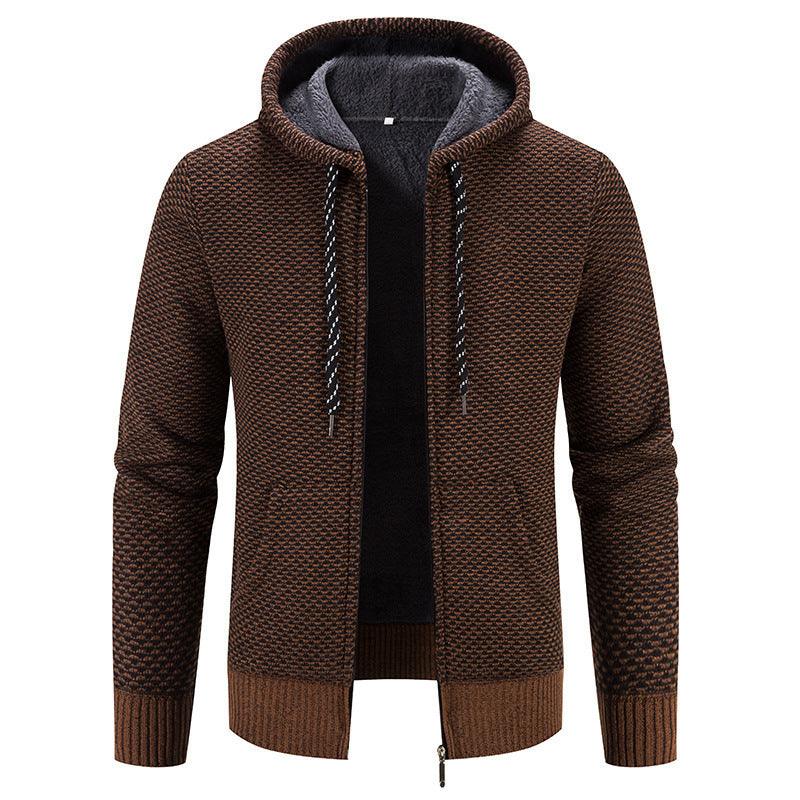 Winter Coat Zipper Closure Solid Color Long Sleeves Drawstring With Hat Keep Warm Casual Thicken Plush Sweater Coat For Daily - Leo’s Look Your Best 