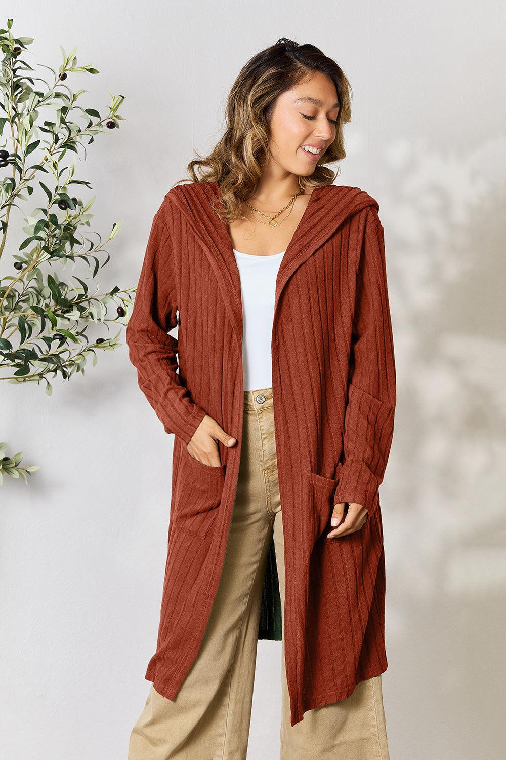 Basic Bae Full Size Hooded Sweater Cardigan - Leo’s Look Your Best