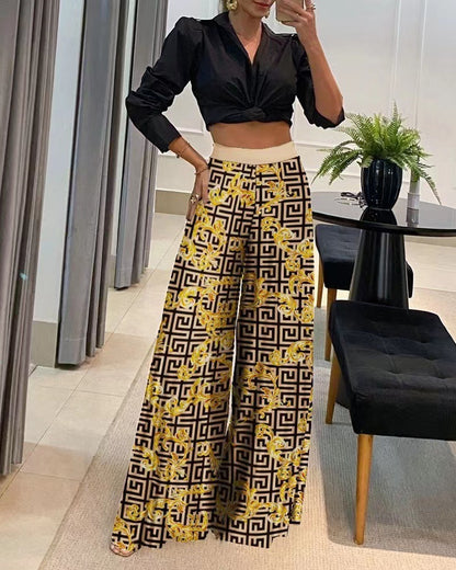 Autumn Printed Wide-leg Pants