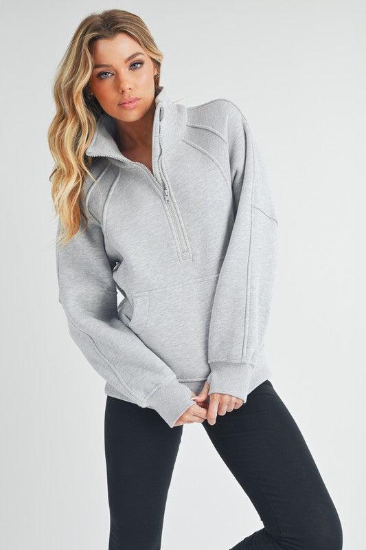 Aemi + Co Half Zip Raglan Sleeve Sweatshirt with Kangaroo Pocket - Leo’s Look Your Best