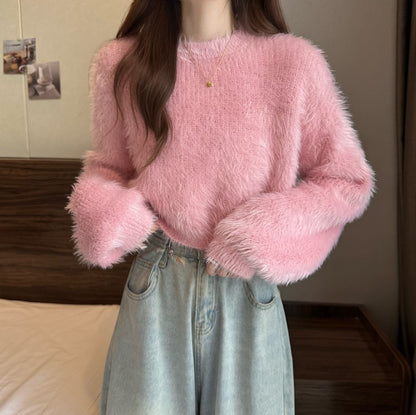 Loose Mink-like Wool Knitted Top For Women