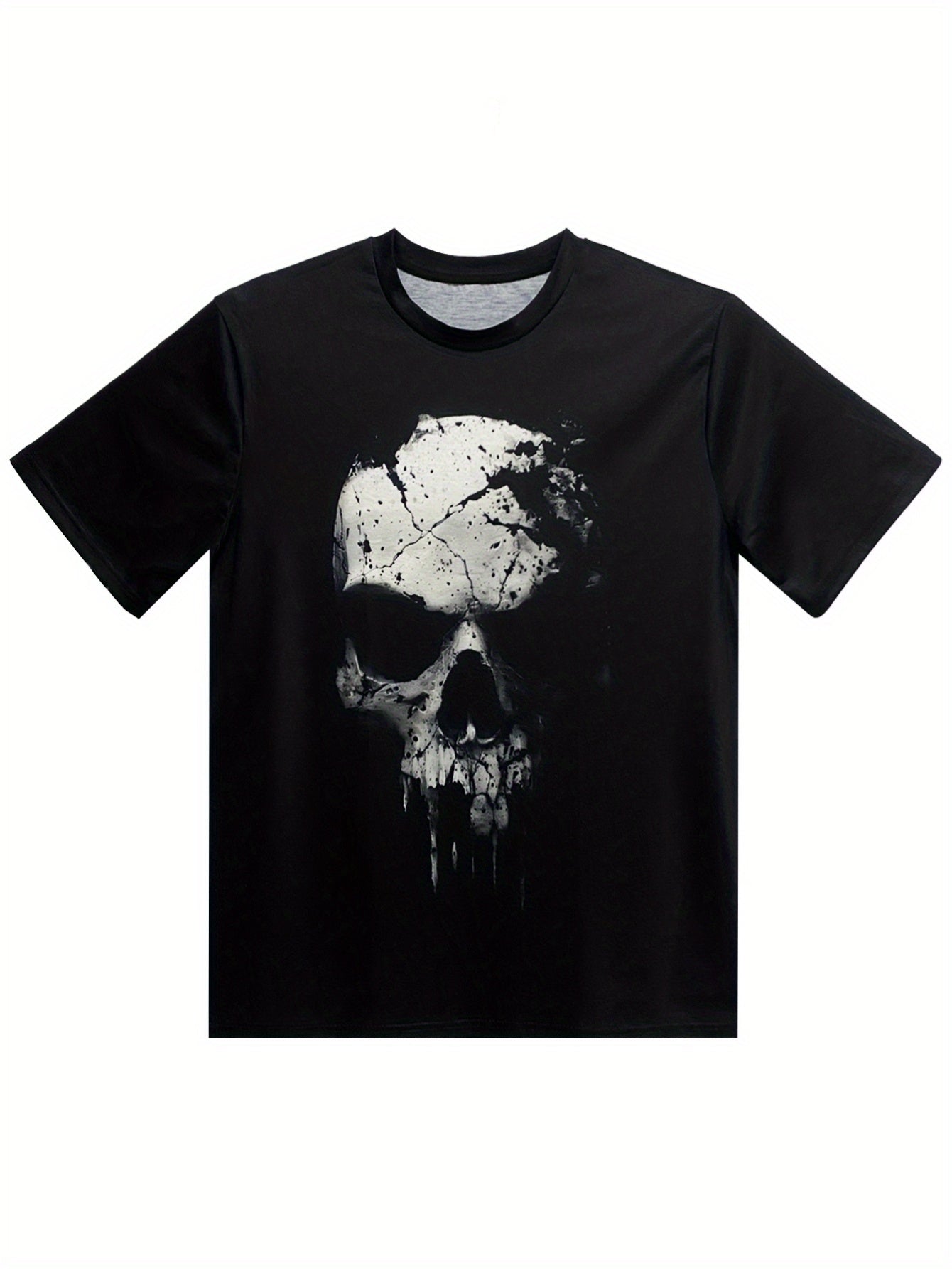 A Novel And Cool Top For Men To Wear Outdoors In Summer, Featuring A 3D Digital Shattered Skull Pattern And A Round Neck Short Sleeved T-shirt - Leo’s Look Your Best 