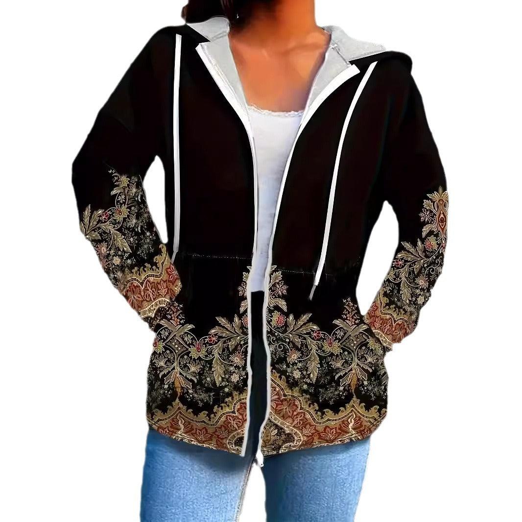 Ethnic Print Hooded Plus Size Women's Coat - Leo’s Look Your Best 