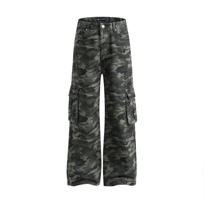 Vintage Street Trendy Camouflage Workwear Trousers