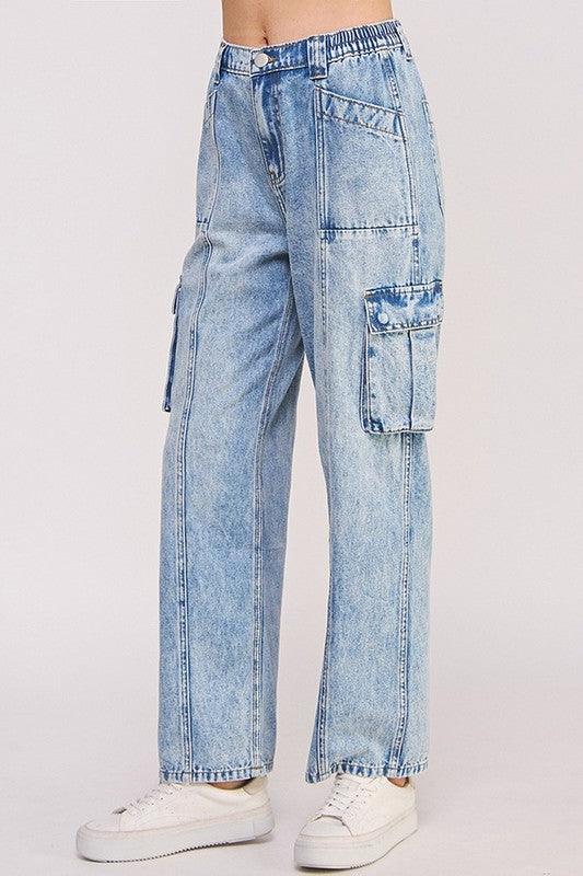 Plus Size High Waist Baggy Denim Cargo Ankle Length Jeans - Leo’s Look Your Best