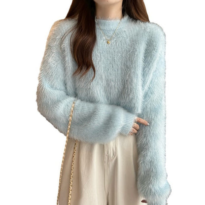 Loose Mink-like Wool Knitted Top For Women