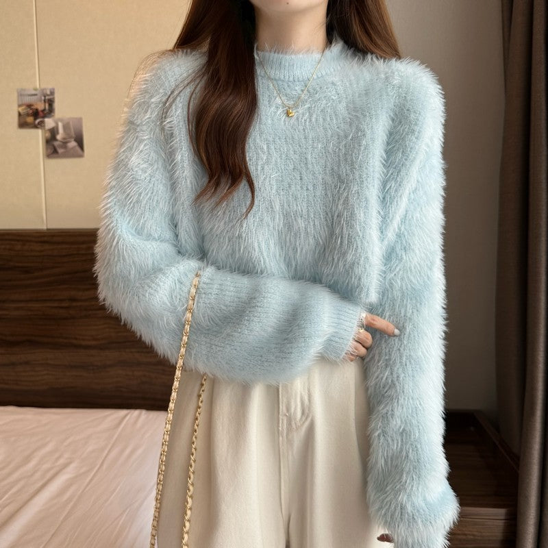 Loose Mink-like Wool Knitted Top For Women