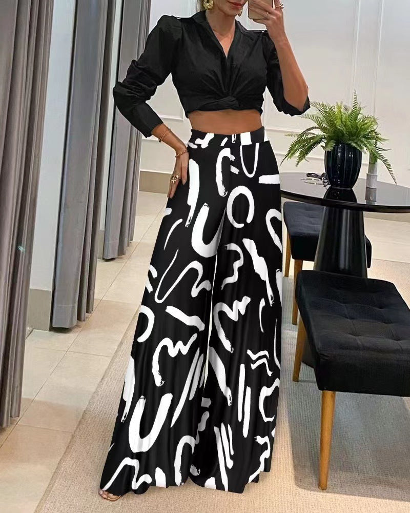 Autumn Printed Wide-leg Pants