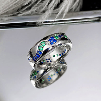 Blue-green Zircon Couple Ring