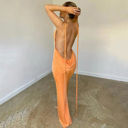 luxury dresses women designers Halter Neck Sleeveless Wrap Long evening Dress sexy robe nightclub