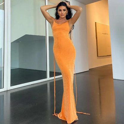 luxury dresses women designers Halter Neck Sleeveless Wrap Long evening Dress sexy robe nightclub