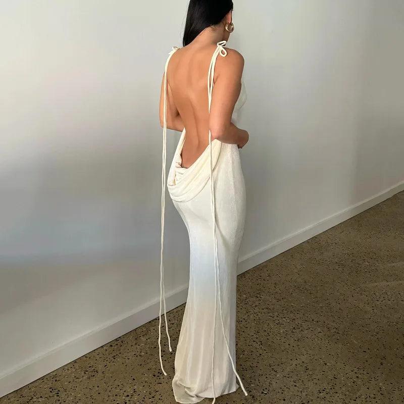 luxury dresses women designers Halter Neck Sleeveless Wrap Long evening Dress sexy robe nightclub