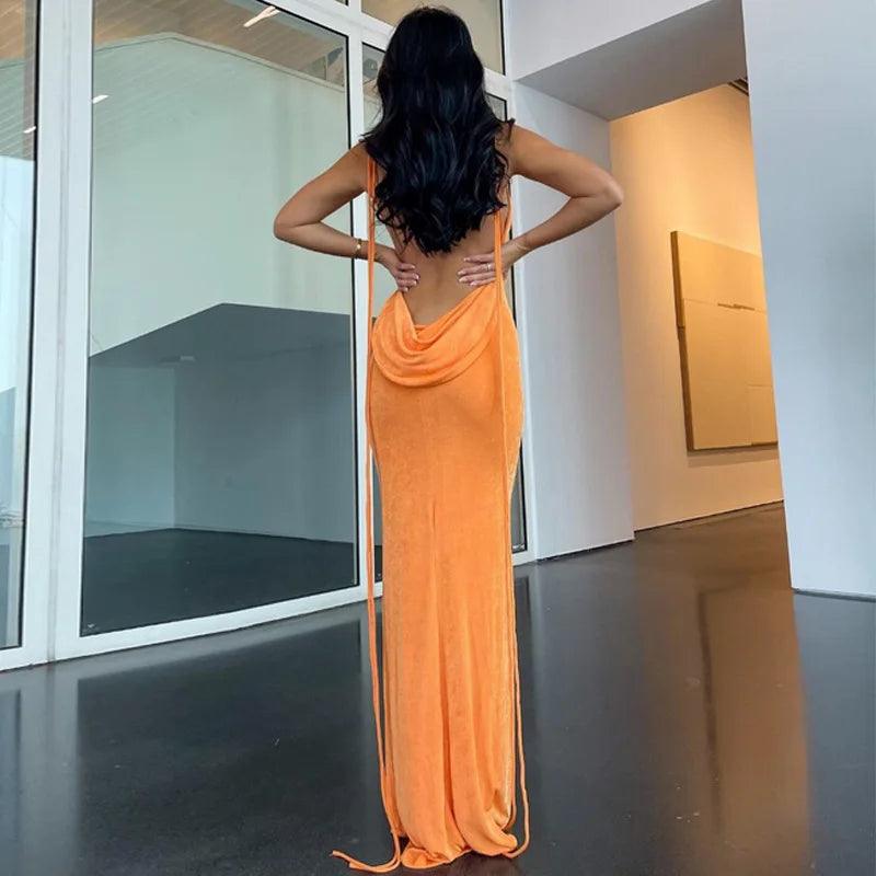 luxury dresses women designers Halter Neck Sleeveless Wrap Long evening Dress sexy robe nightclub